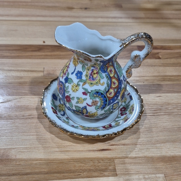 Miniature Washing Pitcher With Bowl, Lefton Paisley Vintage - Picture 1 of 8